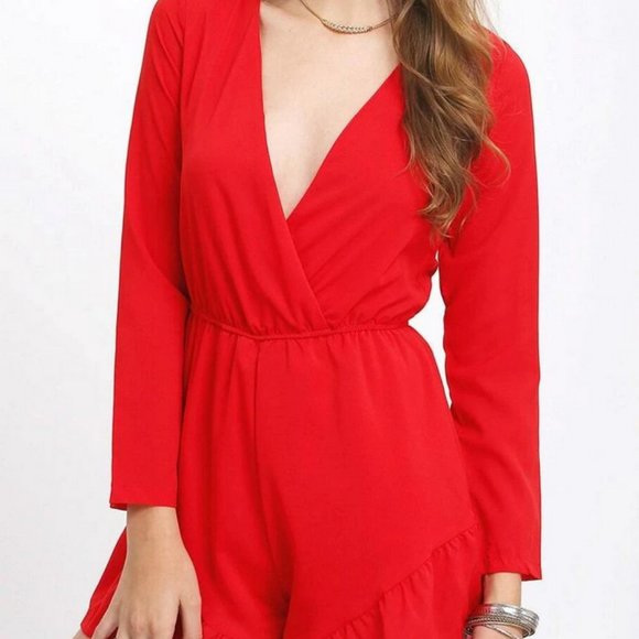 SHEIN Deep V Neck Ruffle Romper - Picture 3 of 5